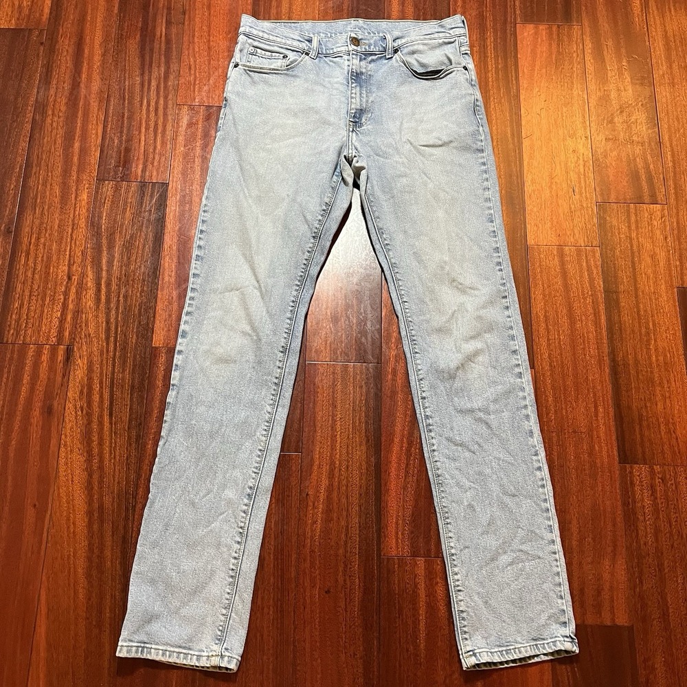 Mott & Bow Jeans Mens 33x34 TRUE TO SIZE Blue Light Wash Slim Stretch Grunge